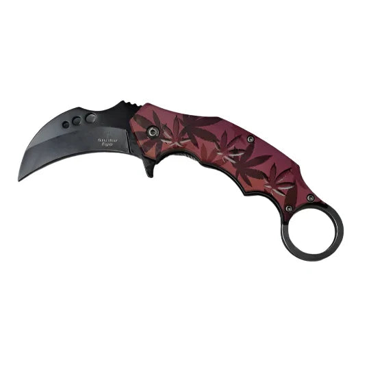 Tactical Karambitstyle Folding Knife - Pink Leafs