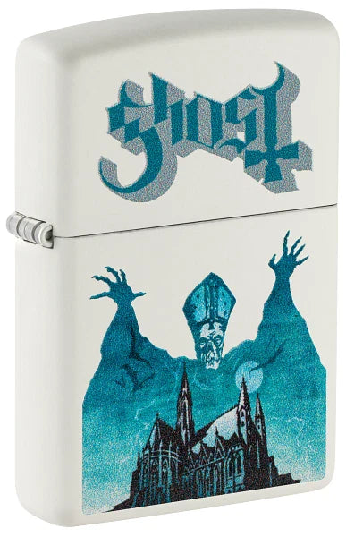 Zippo – Ghost «Papa Emeritus over Cathedral» – White Matte Lighter