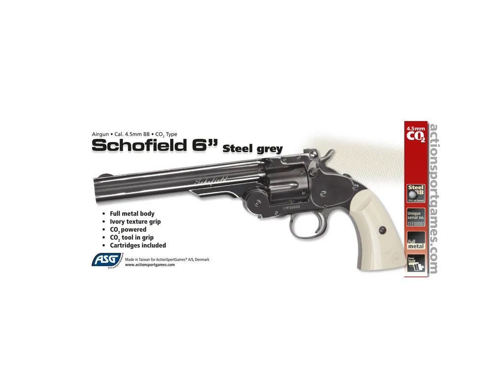 Schofield nr. 3 revolver – täismetall – 4,5 mm BB – elevandiluu nikkel