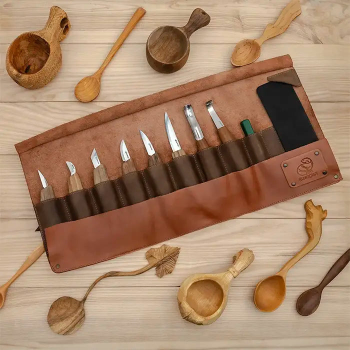 Deluxe Wood Carving Knife Set - Leather Case