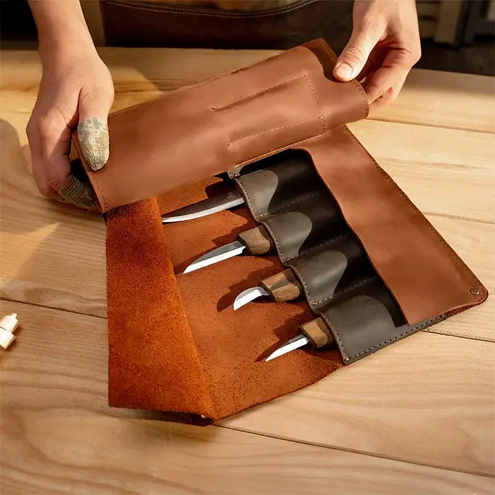 Deluxe Wood Carving Knife Set - Leather Case