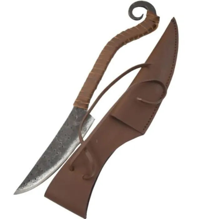 Håndsmidd Middelalderkniv med Slire – Karbonstålblad og Lærhåndtak