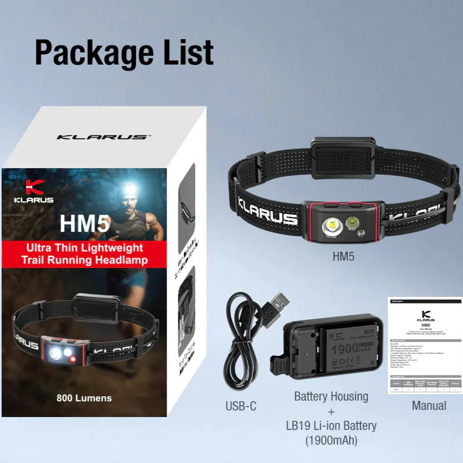 Klarus - HM5 - Vanntett Multifunksjon Hodelykt - 800 Lumen - Game-On.no