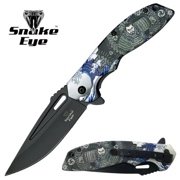 Samurai Motiv Foldekniv - Blå/Svart - Game-On.no