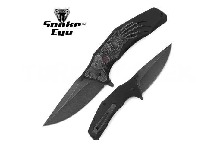 SE - Foldekniv med Hodeskalle - Stonewashed - gameon.eu