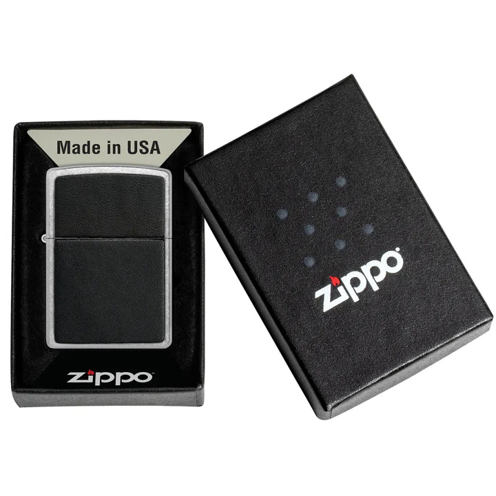 Zippo - Black Leather Emblem - Street Chrome Lighter - Game-On.no