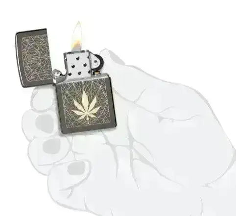 Zippo Lighter - Cannabis Design Black Ice - Game-On.no