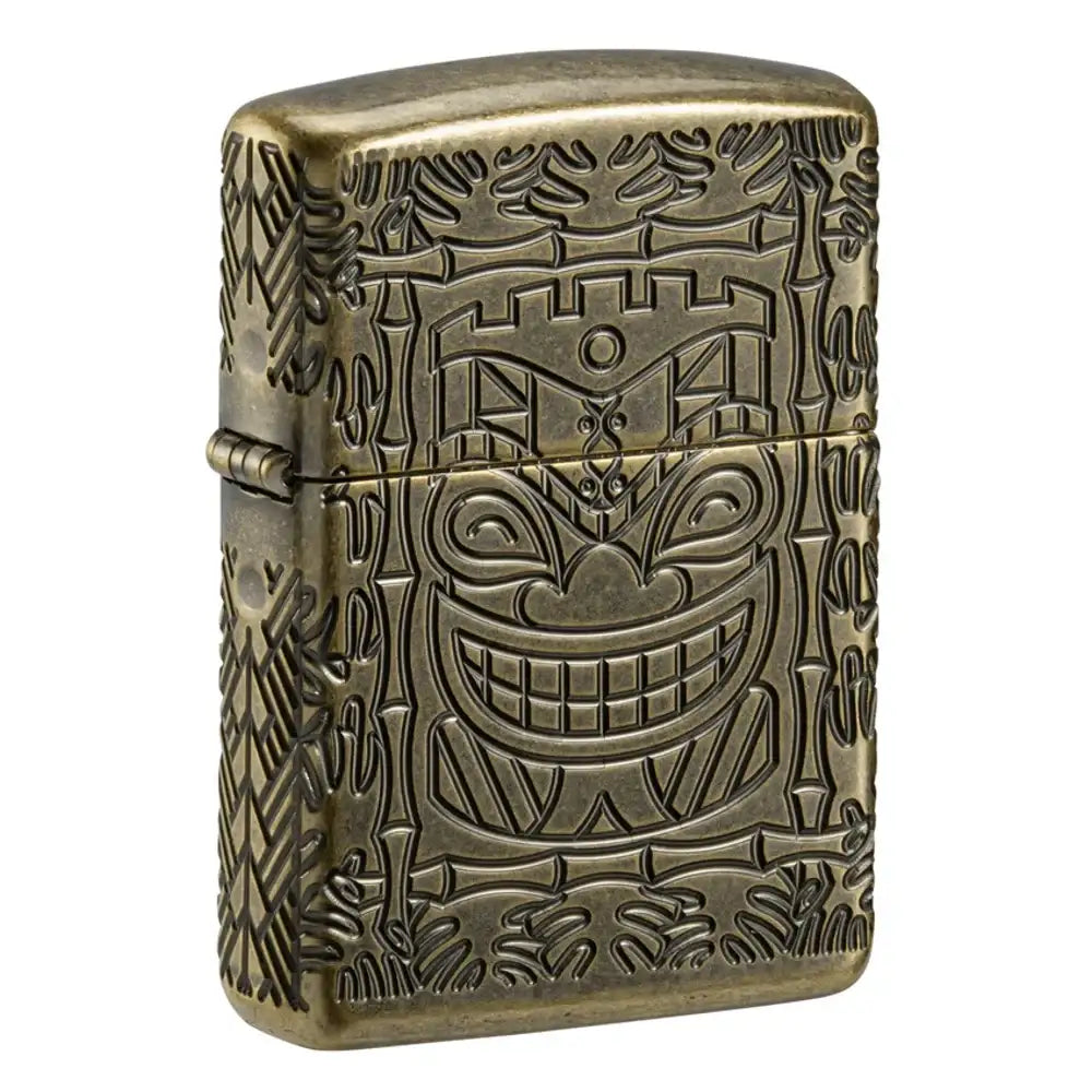 Zippo - Tiki Design Armor® - Antique Brass Lighter - Game-On.no
