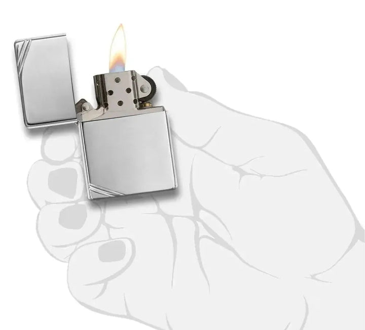 Zippo - Vintage Høypolert Krom med Skråstreker - Game-On.no