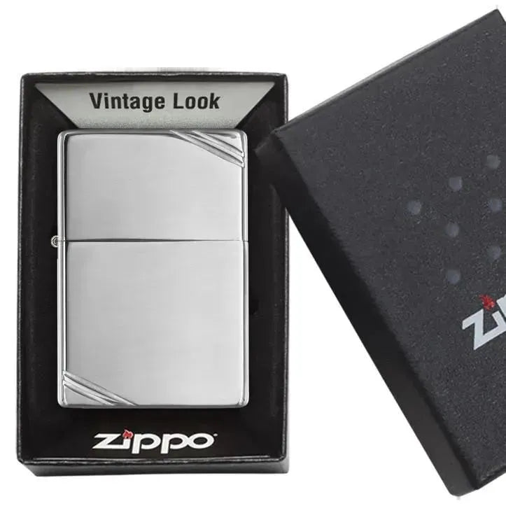 Zippo - Vintage Høypolert Krom med Skråstreker - Game-On.no