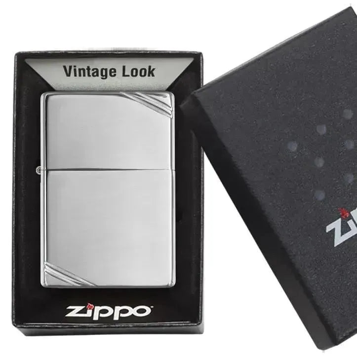Zippo - Vintage Høypolert Krom med Skråstreker - Game-On.no